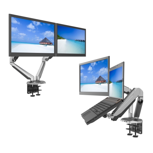 SHOPPINGALL Fully Adjustable Dual Gas Spring 2 in 1 Monitor & Laptop OR Dual Monitors Mount Stand for 15"-32" Monitors -SA-GM224U+D15 (SILVER) by SHOPPINGALL - Refurbished condition - Image 4