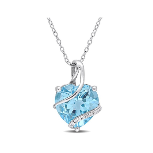 GEM AND HARMONY  7.00 Carat (Ctw) Topaz Heart Pendant Necklace In Rose Sterling Silver With Chain In Sky Blue