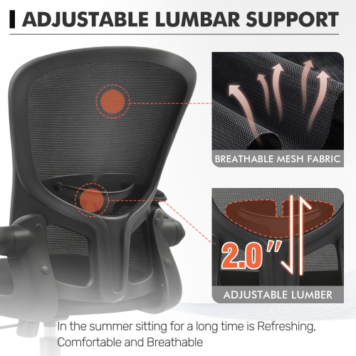 Chaise de bureau ergonomique CoolHut avec dossier réglable et filet respirant - Noir