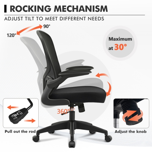 Chaise de bureau ergonomique CoolHut avec dossier réglable et filet respirant - Noir