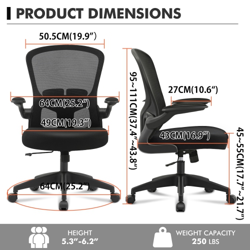 COOLHUT  Office Chair - Ergonomic Desk Chair \w Adjustable Lumbar Support And Height, Breathable Mesh \w Wheels, Swivel Computer Chair \w Flip-Up Great chair!