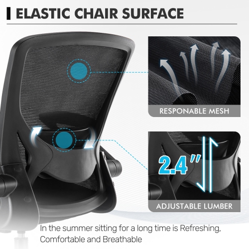 CoolHut Office Chair - Breathable Mesh Adjustable Desk Chair with Flip-up Arms - Black