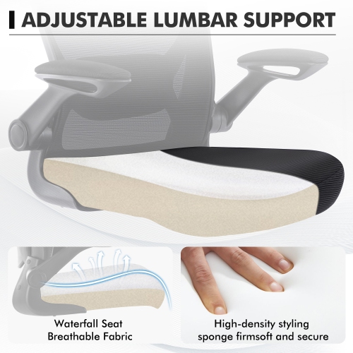 CoolHut Office Chair - Breathable Mesh Adjustable Desk Chair with Flip-up Arms - Black