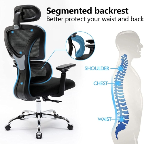 Fauteuil de bureau CoolHut à dossier haut et à hauteur réglable avec accoudoirs 3D - Noir - S