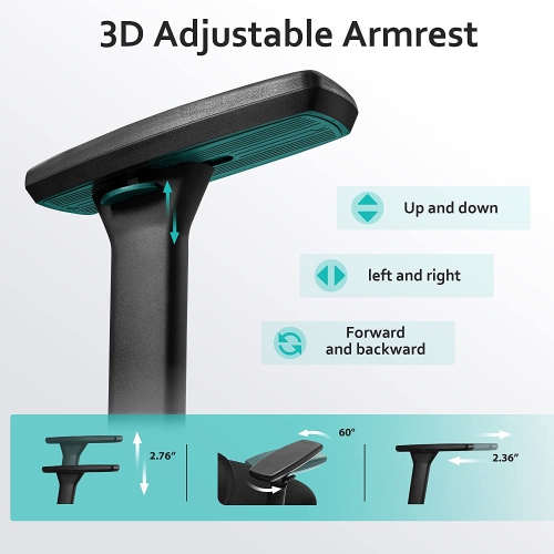 Fauteuil de bureau CoolHut à dossier haut et à hauteur réglable avec accoudoirs 3D - Noir - S