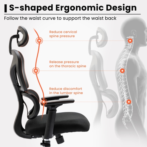 CoolHut Office Chair - Home Desk Chair, Comfy Breathable Mesh Task Chair, High Back Thick Cushion Computer Chair with Headrest and 3D Armrests,