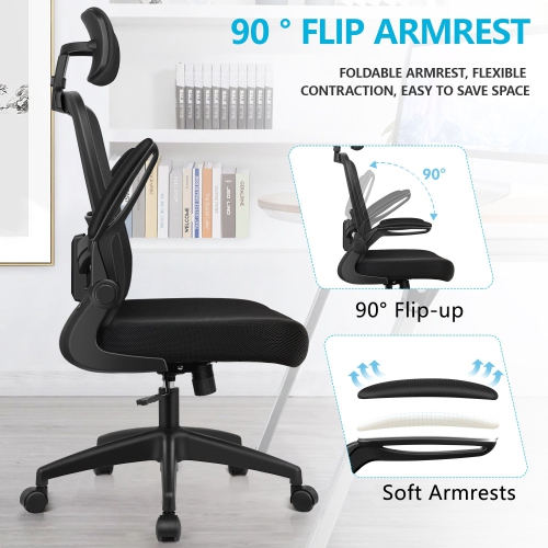 CoolHut Ergonomic Office Chair, Headrest Desk Chair with Adjustable Lumbar Support, Home Office Swivel Task Chair with High Back and Armrest,