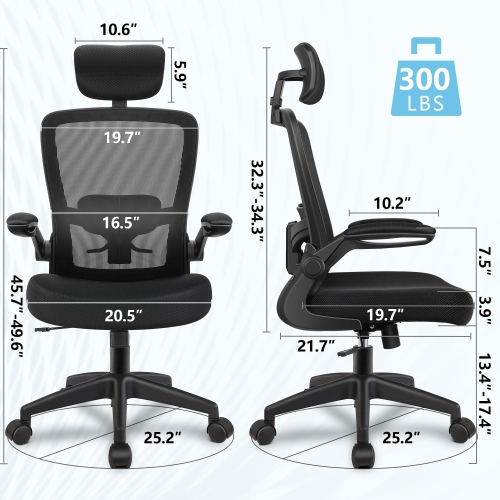 CoolHut Ergonomic Office Chair, Headrest Desk Chair with Adjustable Lumbar Support, Home Office Swivel Task Chair with High Back and Armrest,