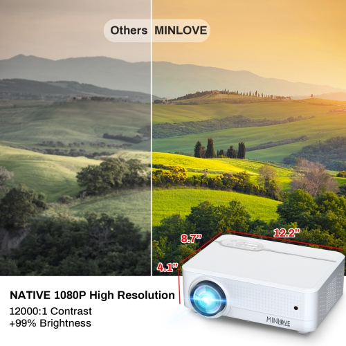 Mini WiFi Projector - 4K Supported MINLOVE Native 1080p 9800 LM FHD Portable Movie Projector for Bedroom Ceiling Home Theater Outdoor - Compatible with TV/HDMI/VGA/AV/USB