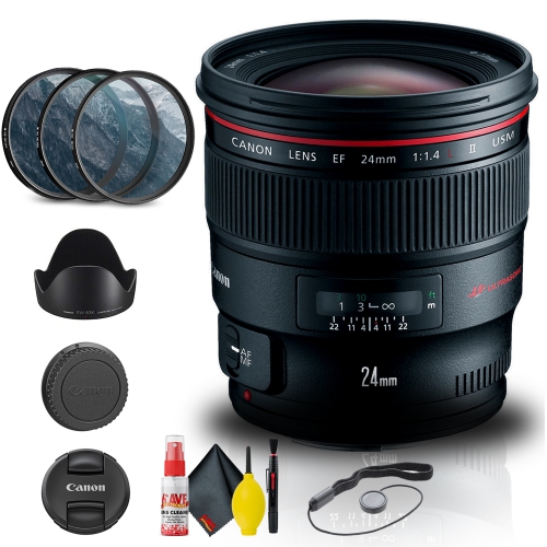 CANON  Ef 24MM F/1.4L Ii Usm Lens (2750B002) + Filter Kit + Cap Keeper + More