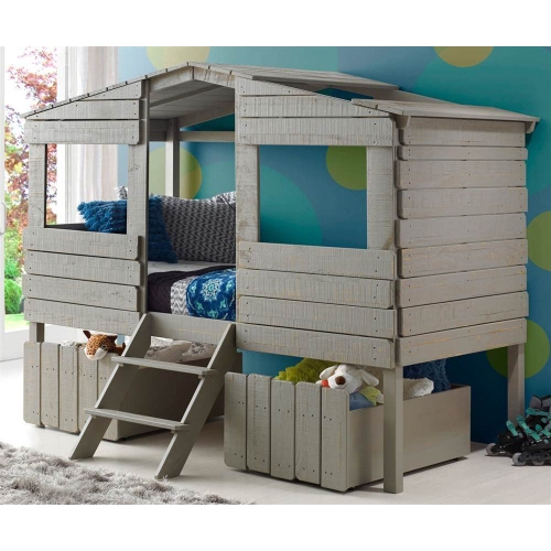 Donco Kids Tree House Low Loft Bed, Twin, Rustic Grey
