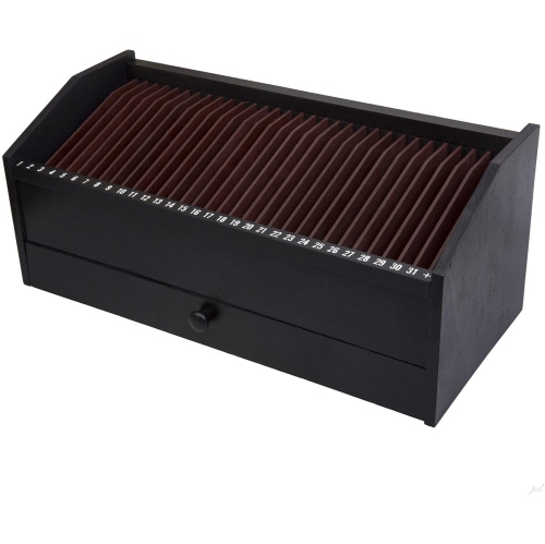17" - 31 Slot Wooden Bill/Letter Organizer with Drawer - Black by JUMBL