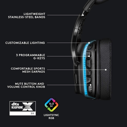 Refurbished - Logitech G635 DTS:X 7.1 Surround Sound LIGHTSYNC RGB PC Gaming Wired Headset