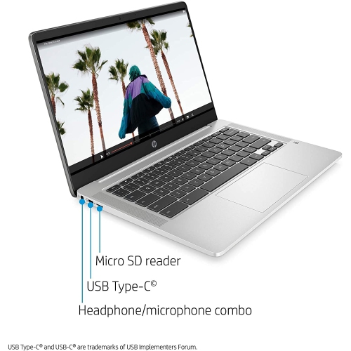 Refurbished - HP 14A-NA0031WM 14" Chromebook: Intel Pentium Silver N5000 Quad Core, 64GB eMMC, 4GB RAM, Webcam, Silver, Chrome OS "â€œ