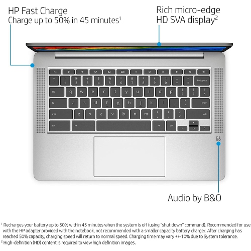 Refurbished - HP 14A-NA0031WM 14" Chromebook: Intel Pentium Silver N5000 Quad Core, 64GB eMMC, 4GB RAM, Webcam, Silver, Chrome OS "â€œ