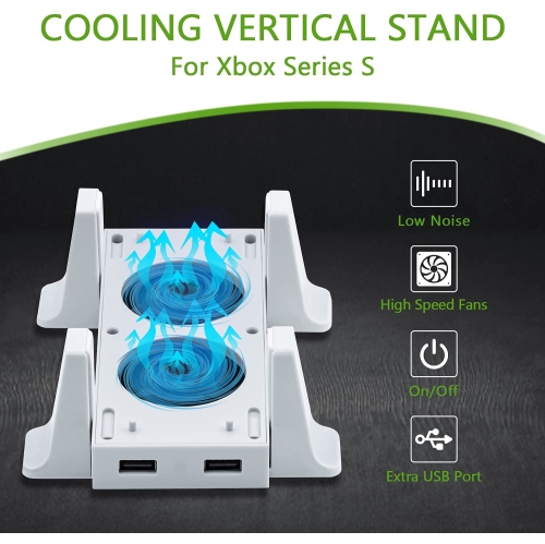 Support vertical + ventilateur refroidissement + station recharge Xbox Series S/ports USB - Blanc
