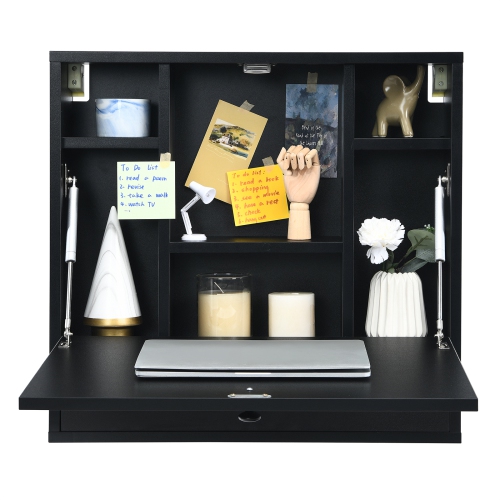 Topbuy Wall Mount Floating Desk Foldable Space Saving Laptop Workstation with Storage Drawer and Shelves Black/White