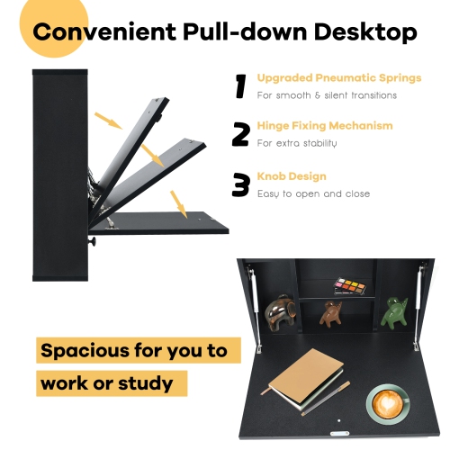 Topbuy Wall Mount Floating Desk Foldable Space Saving Laptop Workstation with Storage Drawer and Shelves Black/White