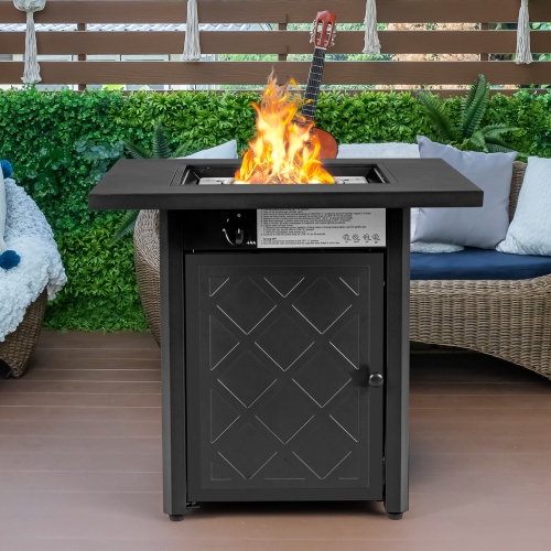 Patiojoy 28" Gas Fire Pit Table, 50,000 BTU Auto-Ignition Propane Fire Pit Table, Outdoor Fire Table with Lid Suitable Black
