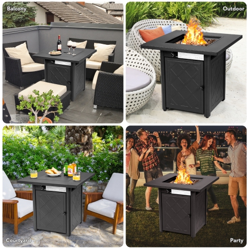 Patiojoy 28" Gas Fire Pit Table, 50,000 BTU Auto-Ignition Propane Fire Pit Table, Outdoor Fire Table with Lid Suitable Black