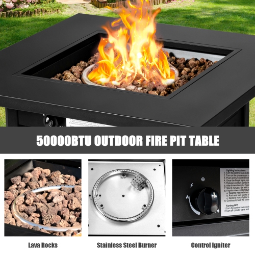 Patiojoy 28" Gas Fire Pit Table, 50,000 BTU Auto-Ignition Propane Fire Pit Table, Outdoor Fire Table with Lid Suitable Black
