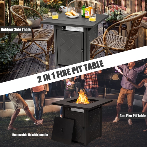 Patiojoy 28" Gas Fire Pit Table, 50,000 BTU Auto-Ignition Propane Fire Pit Table, Outdoor Fire Table with Lid Suitable Black
