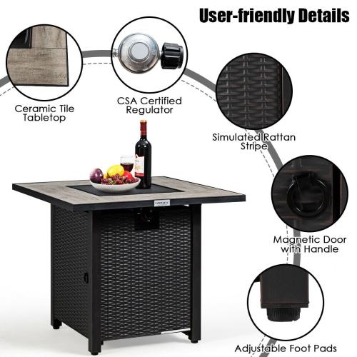 Topbuy 50,000 BTU Square Outdoor Propane Fire Pit Table with Waterproof Cover Lava Rock