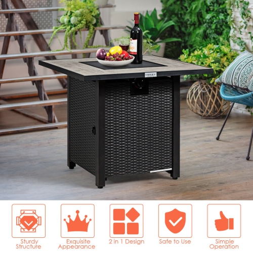 Topbuy 50,000 BTU Square Outdoor Propane Fire Pit Table with Waterproof Cover Lava Rock