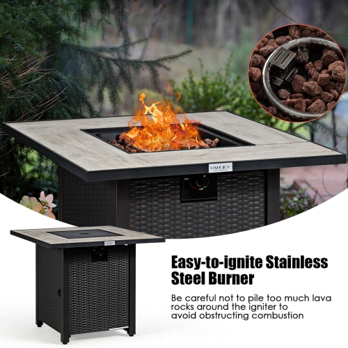 Topbuy 50,000 BTU Square Outdoor Propane Fire Pit Table with Waterproof Cover Lava Rock