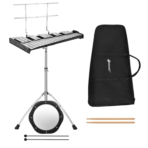 TopBuy – Trousse de sonnette Xylophone percussion à support réglable et bloc d’entraînement de 8 po, 32 notes