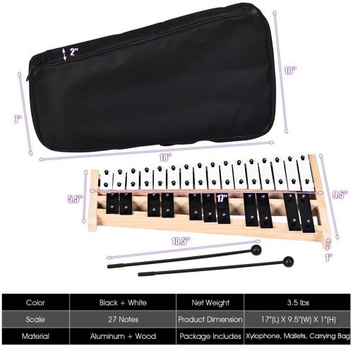 TopBuy – instrument Xylophone pliable à 27 notes avec 2 maillets en caoutchouc