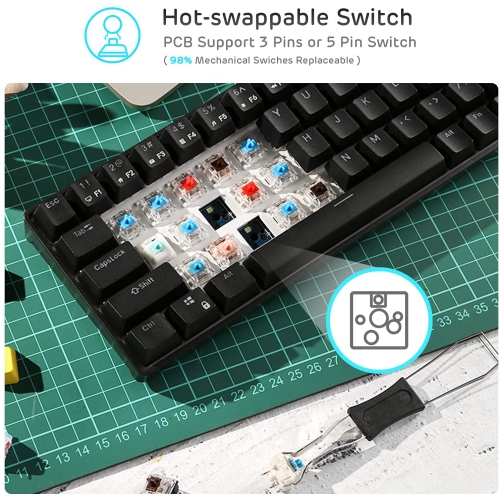 RK ROYAL KLUDGE RK68 Wireless Hot Swappable 65% Mechanical Keyboard, 60% 68 Keys Compact Bluetooth Gaming Keyboard with Stand-Alone Arrow/Control