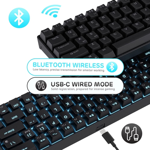 RK ROYAL KLUDGE RK68 Wireless Hot Swappable 65% Mechanical Keyboard, 60% 68 Keys Compact Bluetooth Gaming Keyboard with Stand-Alone Arrow/Control