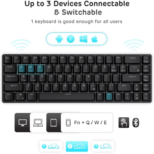 RK ROYAL KLUDGE RK68 Wireless Hot Swappable 65% Mechanical Keyboard, 60% 68 Keys Compact Bluetooth Gaming Keyboard with Stand-Alone Arrow/Control