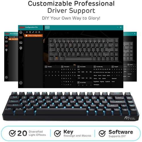 RK ROYAL KLUDGE RK68 Wireless Hot Swappable 65% Mechanical Keyboard, 60% 68 Keys Compact Bluetooth Gaming Keyboard with Stand-Alone Arrow/Control