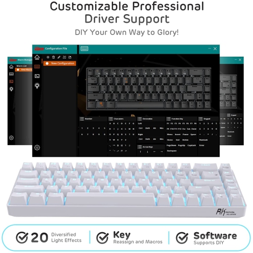RK ROYAL KLUDGE RK68 Wireless Hot Swappable 65% Mechanical Keyboard, 60% 68 Keys Compact Bluetooth Gaming Keyboard with Stand-Alone Arrow/Control