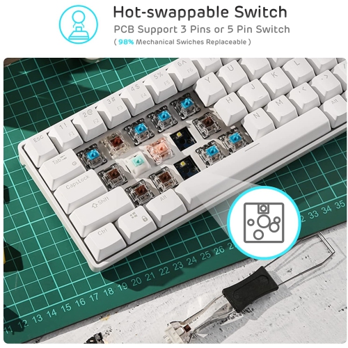 RK ROYAL KLUDGE RK68 Wireless Hot Swappable 65% Mechanical Keyboard, 60% 68 Keys Compact Bluetooth Gaming Keyboard with Stand-Alone Arrow/Control