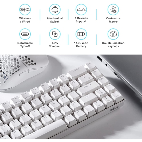 RK ROYAL KLUDGE RK68 Wireless Hot Swappable 65% Mechanical Keyboard, 60% 68 Keys Compact Bluetooth Gaming Keyboard with Stand-Alone Arrow/Control