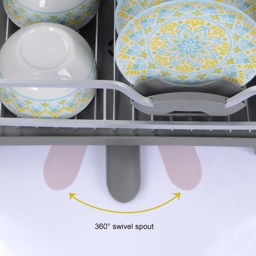 Aluminum Dish Drainer Rack Drying Holder, Kitchen Dish Rack Storage with Cutlery and Wine Glass Holder for Kitchen Counter Sink Dish