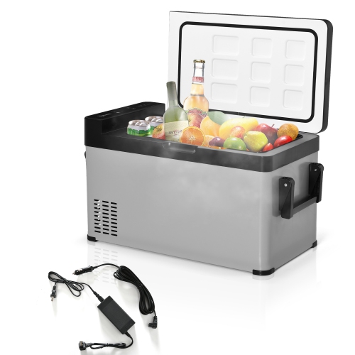 Outsunny 12 Volt Car Fridge, 42 Quart Electric Cooler, Dual Zone Portable Freezer with 12/24V DC and 110-240V AC for Driving, Travel, Fishing, Outdoor