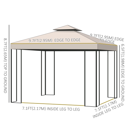 Outsunny 10' x 10' Patio Gazebo Outdoor, Canopy Shelter with Double-tier Roof, Pavilion Sidewalls for Garden Events, Cream White