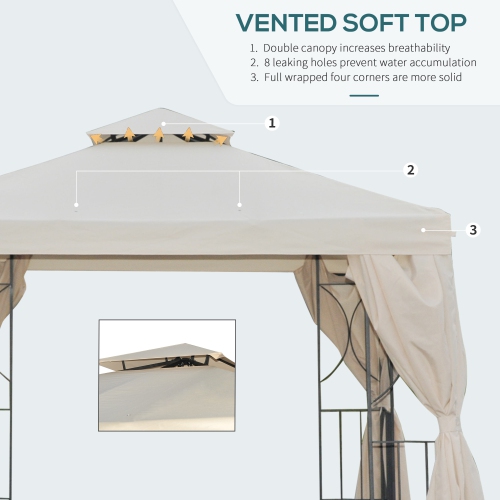 Outsunny 10' x 10' Patio Gazebo Outdoor, Canopy Shelter with Double-tier Roof, Pavilion Sidewalls for Garden Events, Cream White