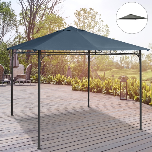 Outsunny 9.8' x 9.7' Square Gazebo Canopy Replacement UV Protected Top Cover Sun Shade Grey