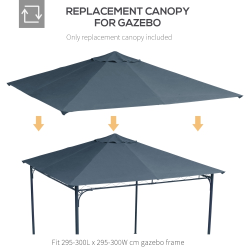 Outsunny 9.8' x 9.7' Square Gazebo Canopy Replacement UV Protected Top Cover Sun Shade Grey