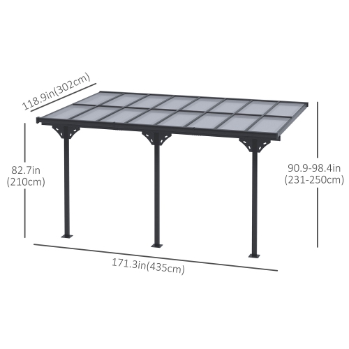 Outsunny 14.5' x 10' Outdoor Hardtop Pergola Polycarbonate Roof Gazebo with Adjustable Height, Aluminum Frame, and UV Protection, Grey