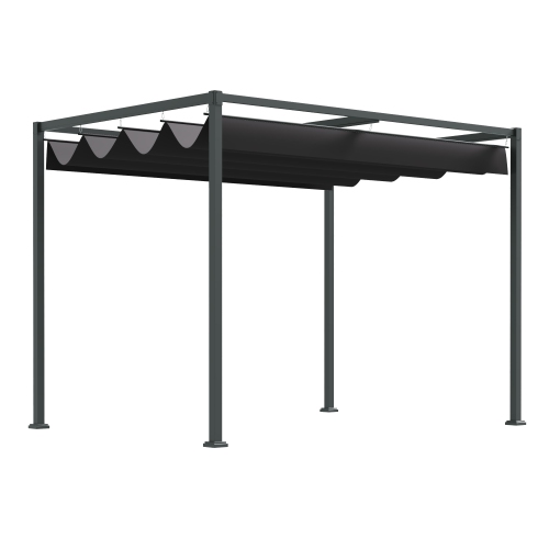 Pergola de terrasse de 10 pi et x7 pi avec auvent rétractable, abri de jardin, pare-soleil de jardin, noir