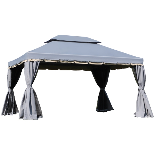 Outsunny 13' x 10' Outdoor Patio Gazebo Canopy with 2-Tier Polyester Roof, Vented Mesh Sidewall & Strong Aluminum Frame, Grey