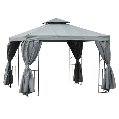 OUTSUNNY  10' X 10' Patio Gazebo Outdoor, Canopy Shelter With Double-Tier Roof, Pavilion Sidewalls for Garden Events, Dark In Grey