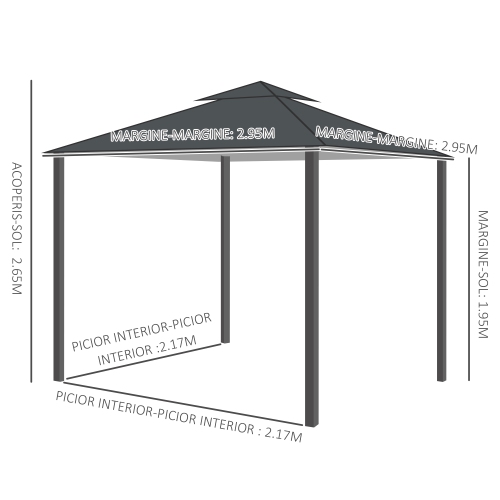 Outsunny 10' x 10' Patio Gazebo Outdoor, Canopy Shelter with Double-tier Roof, Pavilion Sidewalls for Garden Events, Dark Grey