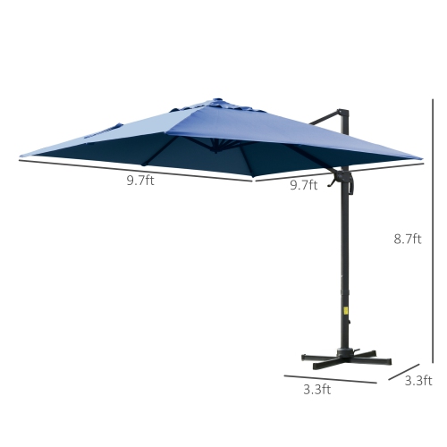 Outsunny 10x10ft Cantilever Umbrella with 4 Adjustable Angle and Rotation, Square Top Market Parasol with Aluminum Pole and Ribs for Backyard Patio